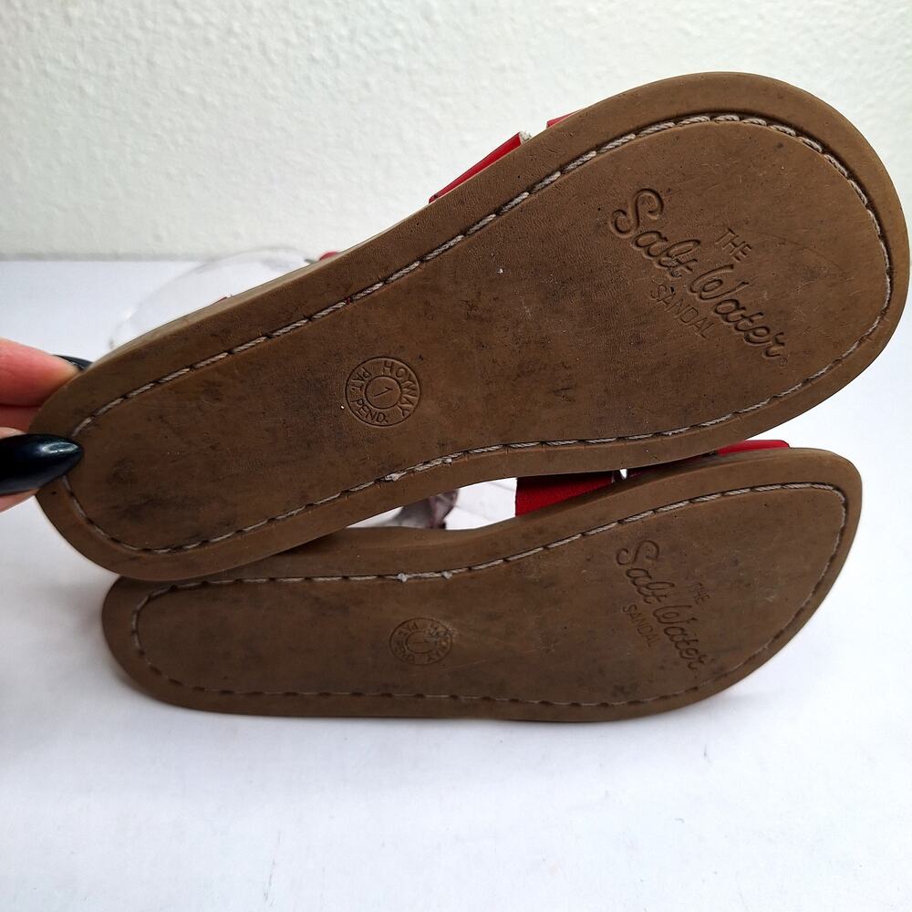 Salt Water Classic Leather Sandals Girls 1 Red Open Toe Ankle Strap Girls - Picture 7 of 8
